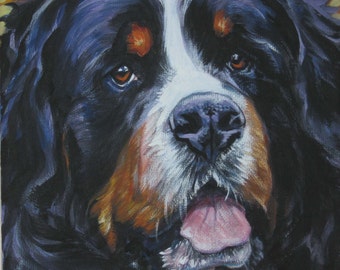 Bernese Mountain Dog art portrait CANVAS art of LA Shepard painting 8x8