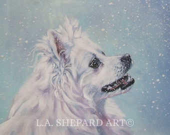 American Eskimo Dog ART PRINT canvas print of LAShepard painting 8x10 ESKIE