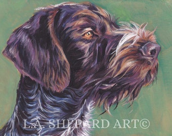 GWP German Wirehaired POINTER portrait dog art PRINT of LAShepard painting 8x10