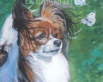 PAPILLON DOG ART canvas print of LAShepard painting 8x8