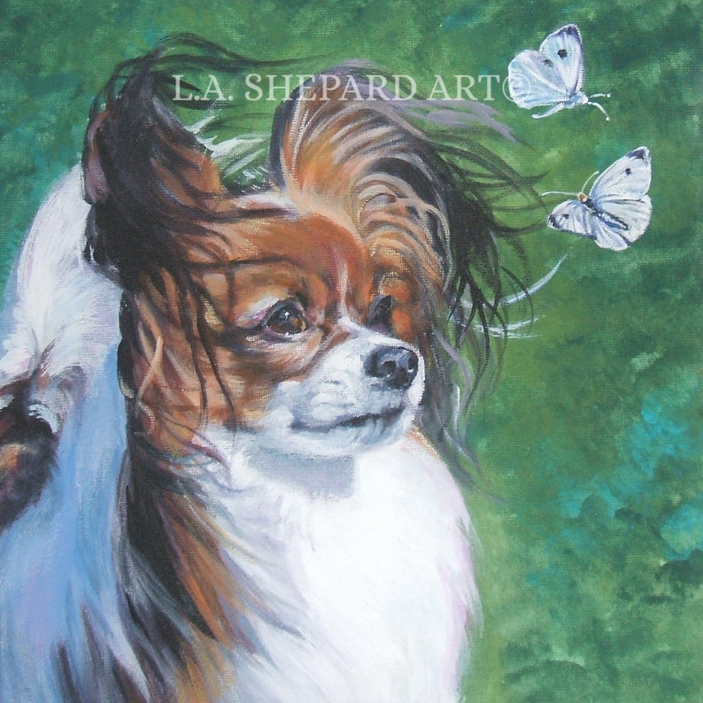 PAPILLON DOG ART canvas print of LAShepard painting 8x8 image 1