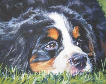 BERNESE MOUNTAIN DOG art portrait print of LAShepard painting 11x14