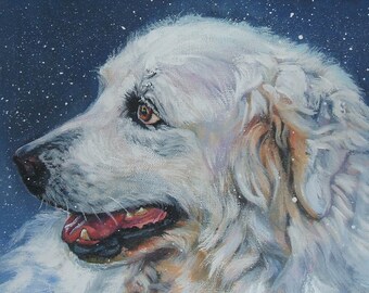 Gran Pirineo perro arte CANVAS impresión de LA shepard pintura retrato 11x14