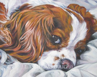 Cavalier King Charles Spaniel DOG ART portrait canvas PRINT of LAShepard painting 8x10"