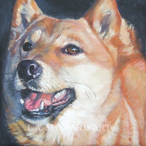 SHIBA INU dog art portrait canvas PRINT of LAShepard painting 12x12
