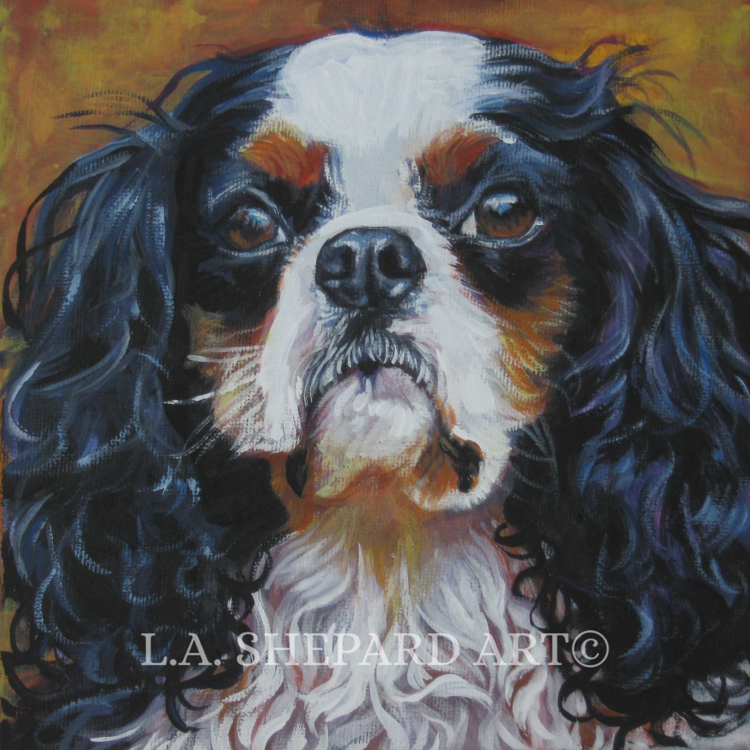 CAVALIER King Charles Spaniel Dog Art Portrait PRINT of LA Shepard
