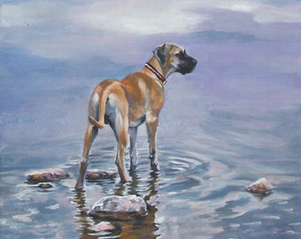 GREAT DANE dog art canvas PRINT of LAShepard painting 12x12