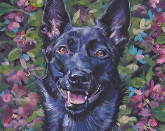 Dutch Shepherd dog art portrait CANVAS print of  LA Shepard painting 8x8