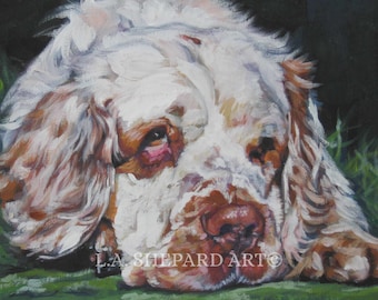 Clumber Spaniel dog art portrait  print of LA Shepard painting 12x16