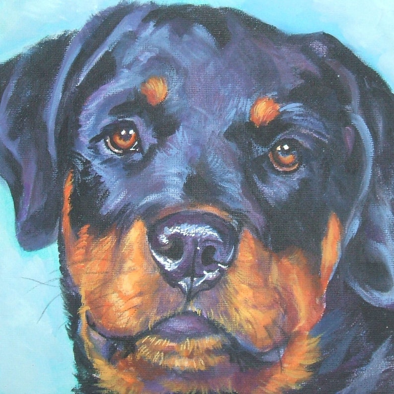 Rottweiler dog art CANVAS print of LA Shepard painting 12x12 portrait image 1