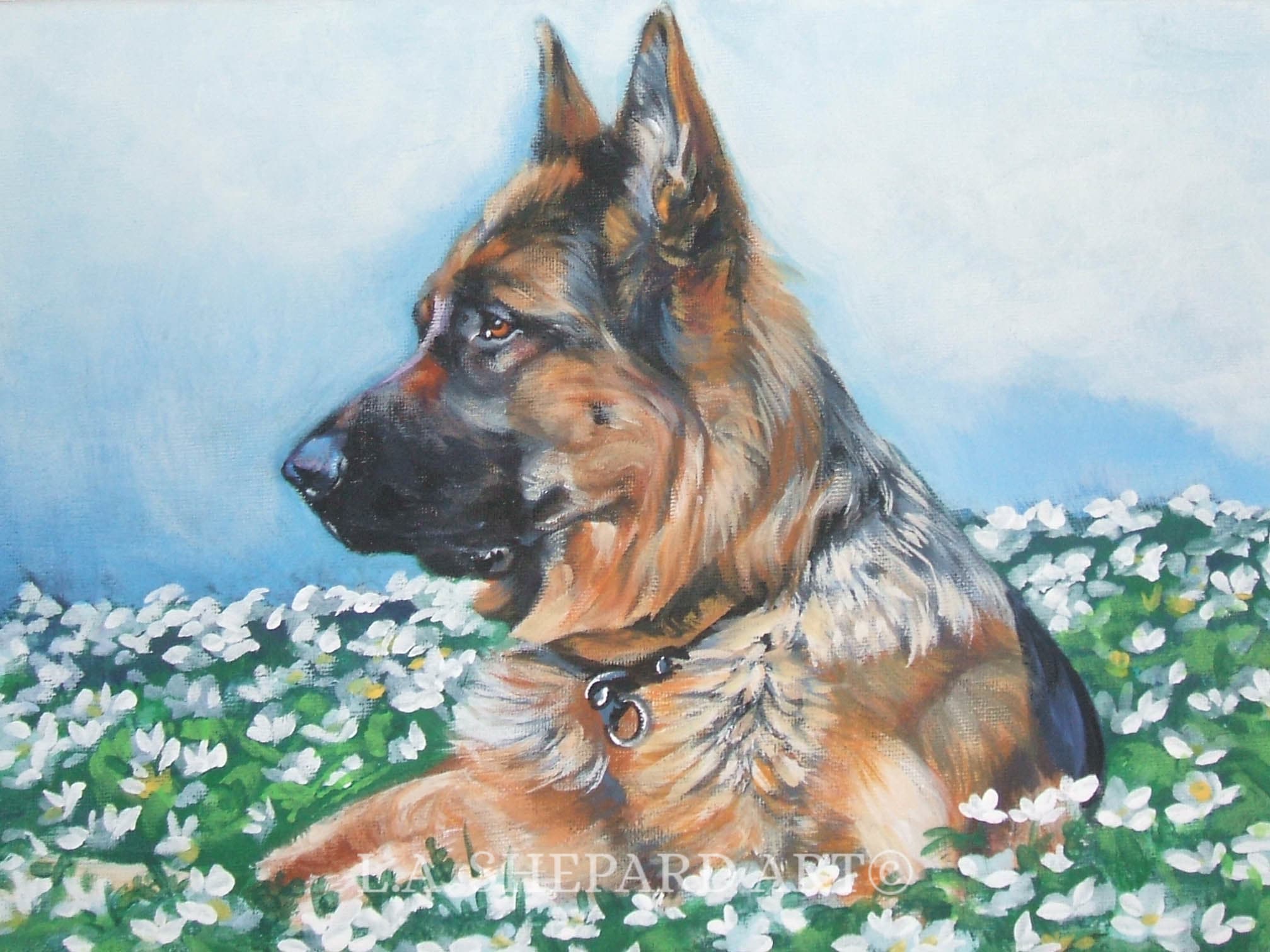 German Shepherd GSD dog ART PRINT of LAShepard painting 12x16