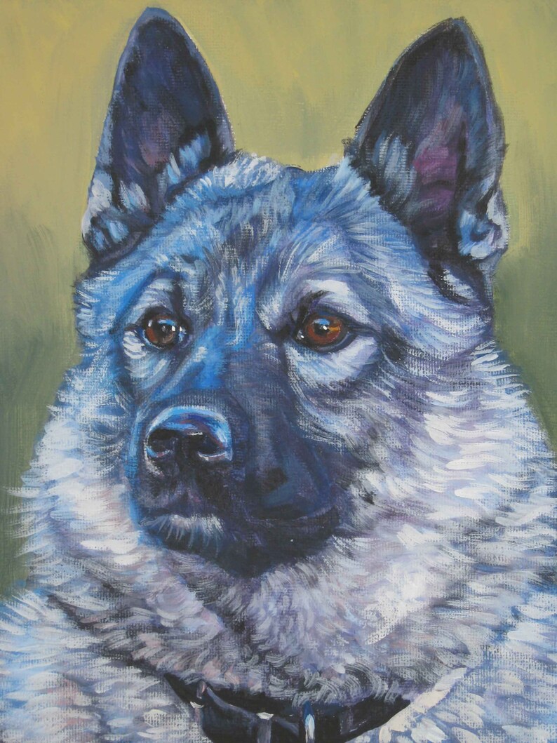 norwegian-elkhound-dog-art-canvas-print-of-la-shepard-painting-12x16-etsy