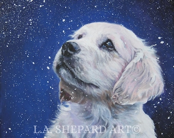 GOLDEN Retriever dog art portrait PRINT of LA Shepard painting 12x12"