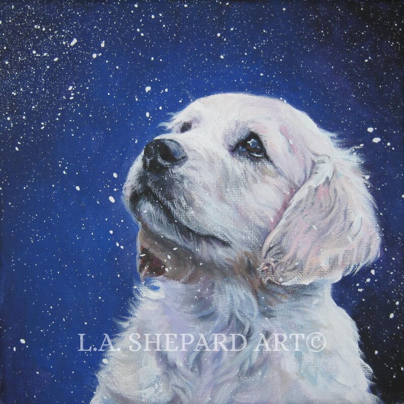 GOLDEN Retriever dog art portrait PRINT of LA Shepard painting 12x12