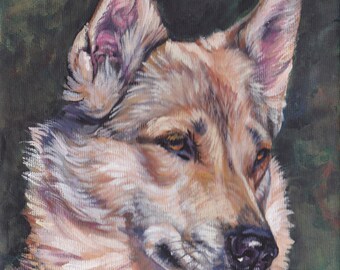 West Siberian Laika dog art portrait CANVAS print of LA Shepard painting 8x8