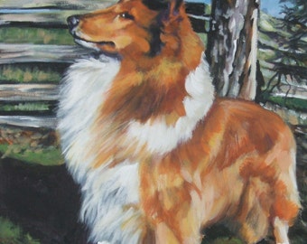 Ruwe Collie hond kunst CANVAS print van LA Shepard schilderij 11x14