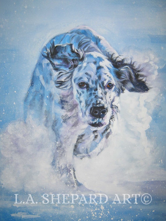 English Setter DOG art PORTRAIT canvas PRINT of LAShepard painting 8x10
