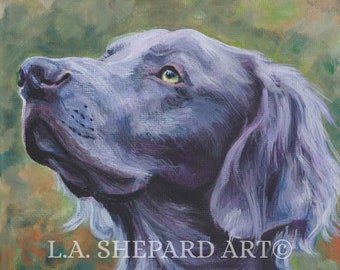 long-haired WEIMARANER dog art portrait canvas PRINT of LAShepard painting 8x8"