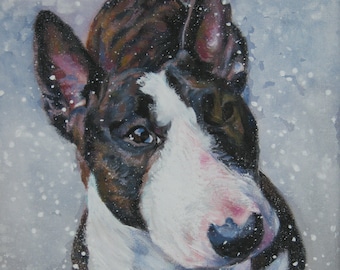 BULL TERRIER dog portrait art canvas PRINT of LAShepard painting 12x12"