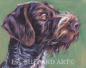 gwp German Wirehaired Pointer portrait dog art print of LA Shepard painting 12x16