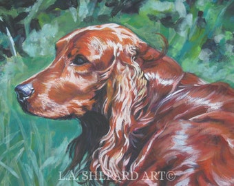 IRISH SETTER Dog art portrait PRINT of LAShepard painting 8x10