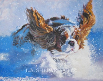 CAVALIER King Charles Spaniel dog art canvas PRINT of LA Shepard painting 8x10