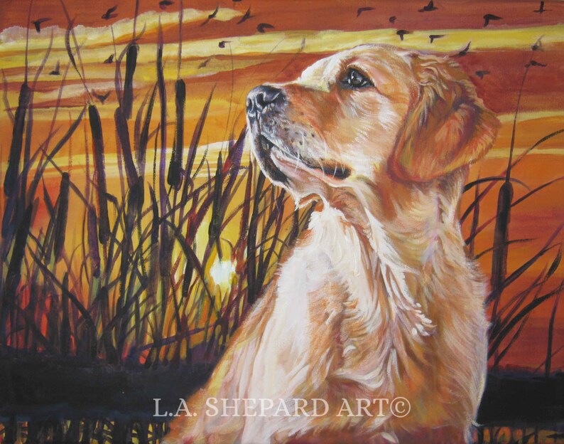 GOLDEN RETRIEVER dog art PRINT portrait of LAShepard painting 11x14 image 1