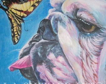 ENGLISH BULLDOG dog art portrait canvas PRINT of LAShepard painting 8x10"