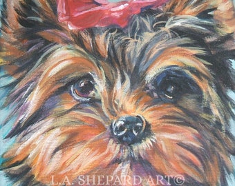 Yorkshire Terrier YORKIE dog art PORTRAIT canvas PRINT of LAShepard painting 8x8