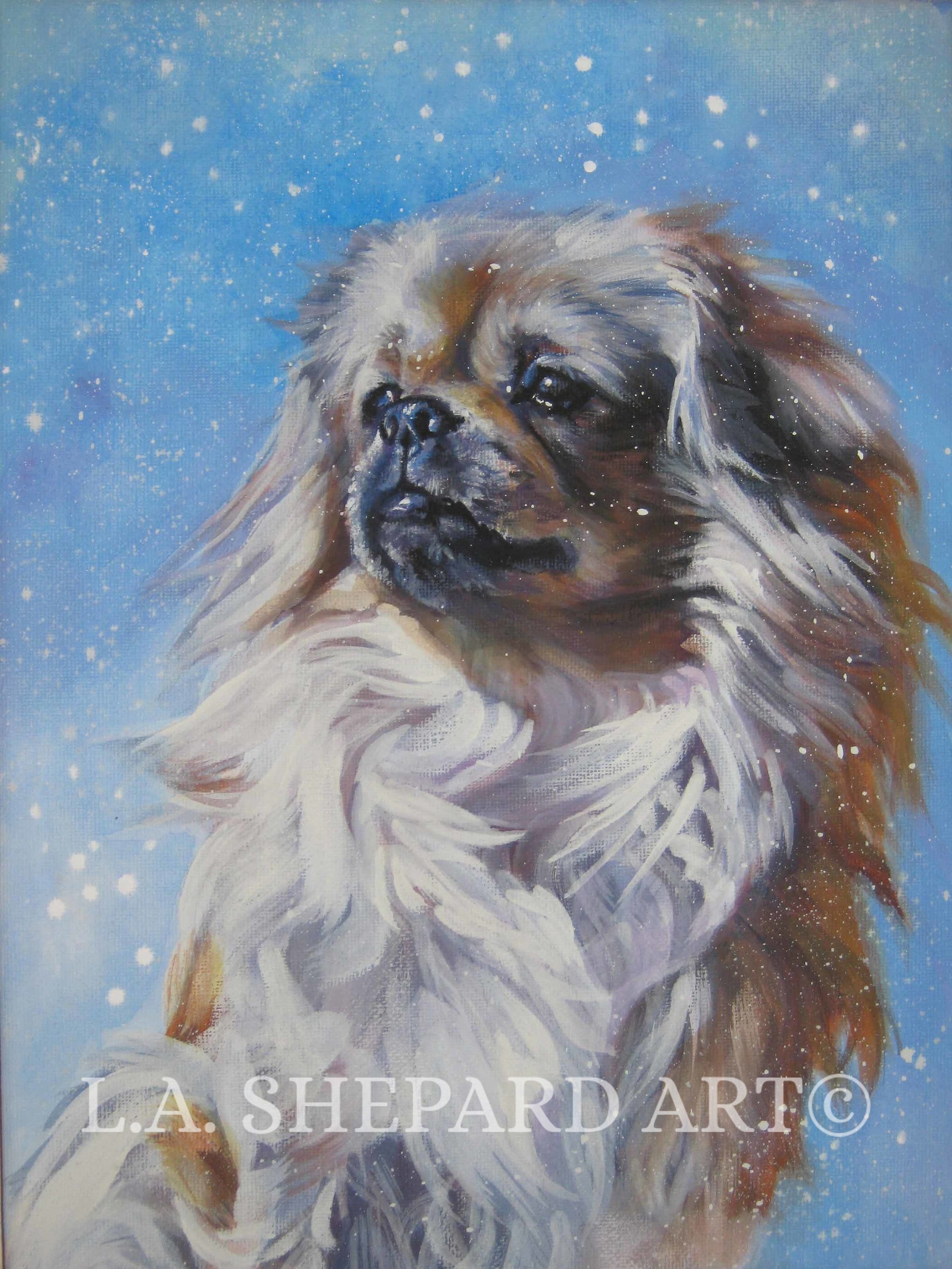 TIBETAN SPANIEL dog art portrait PRINT of LAShepard painting 8x10