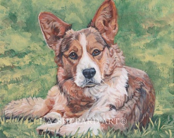 Cardigan Welsh CORGI dog art portrait canvas PRINT of LAShepard dog painting 11x14"