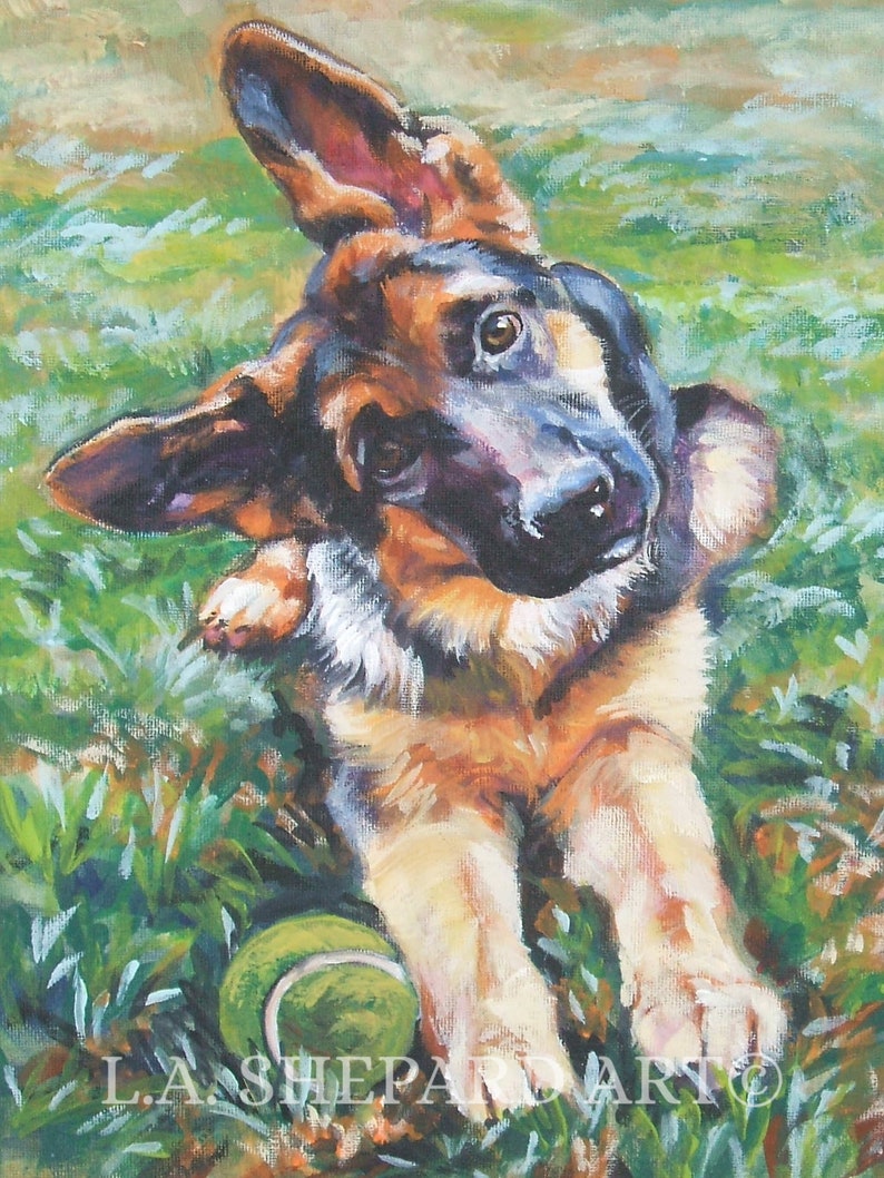 German Shepherd dog portrait art GSD PRINT of LAShepard painting 12x16 alsatian image 1