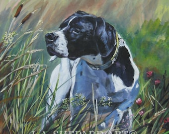 English POINTER dog portrait art canvas print of LAShepard painting 12x12"