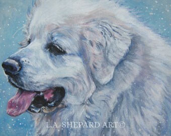 Gran retrato de PIRINEOS arte del perro PRINT por LA Shepard pintura 11x14