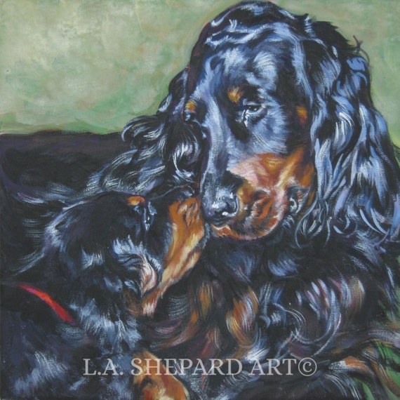 GORDON Setter Dog PORTRAIT Art Canvas PRINT of Lashepard Painting
