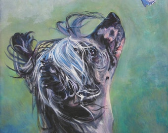 chinese crested DOG PORTRAIT art canvas PRINT of LAShepard painting 8x10"