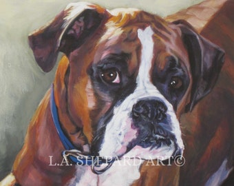 Boxer dog portrait print of LA Shepard painting 8x10" dog art