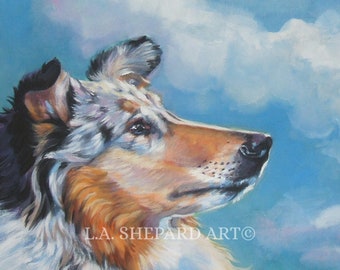 Ruwe COLLIE hond kunst portret canvas PRINT van LA Shepard schilderij 11x14