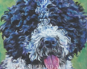 SPANISH WATER DOG art portrait print of LAShepard painting 8x8"