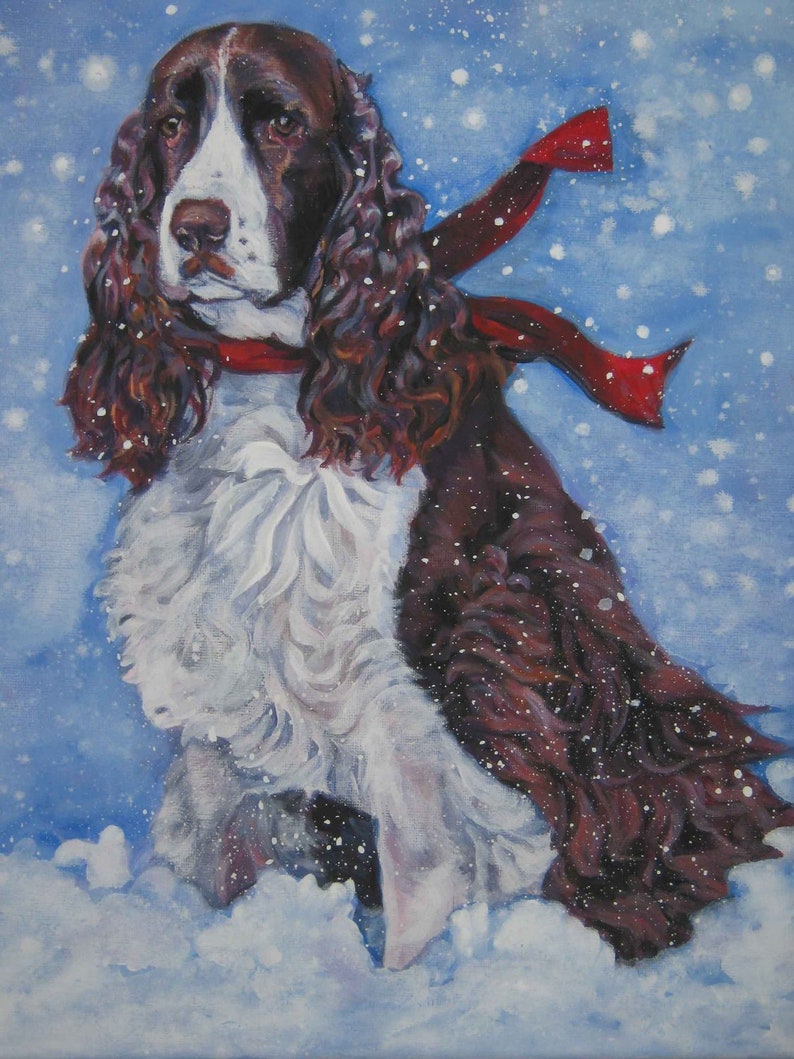 English Springer Spaniel dog art print of LAShepard painting 12x16 xmas image 1