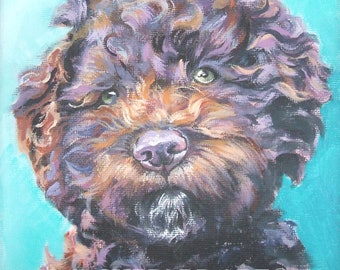 Lagotto Romagnolo DOG PORTRAIT art canvas PRINT of LAShepard painting 8x8"