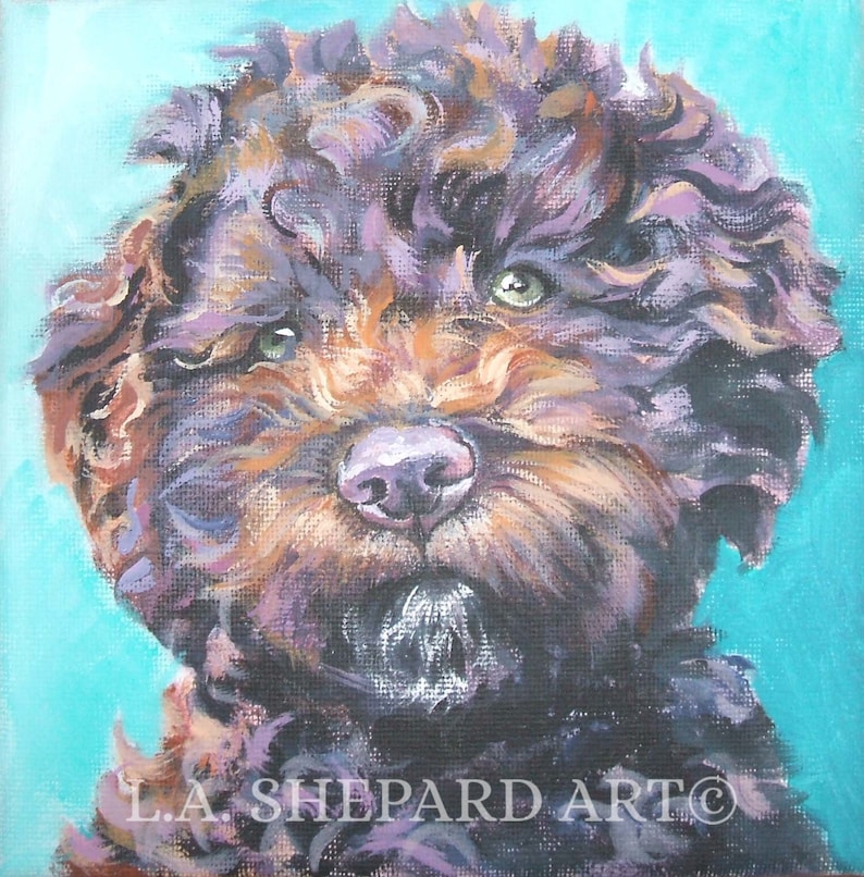 Lagotto Romagnolo DOG PORTRAIT art canvas PRINT of LAShepard painting 8x8 image 1