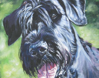 Giant SCHNAUZER dog art portrait canvas PRINT of LA Shepard painting 8x8