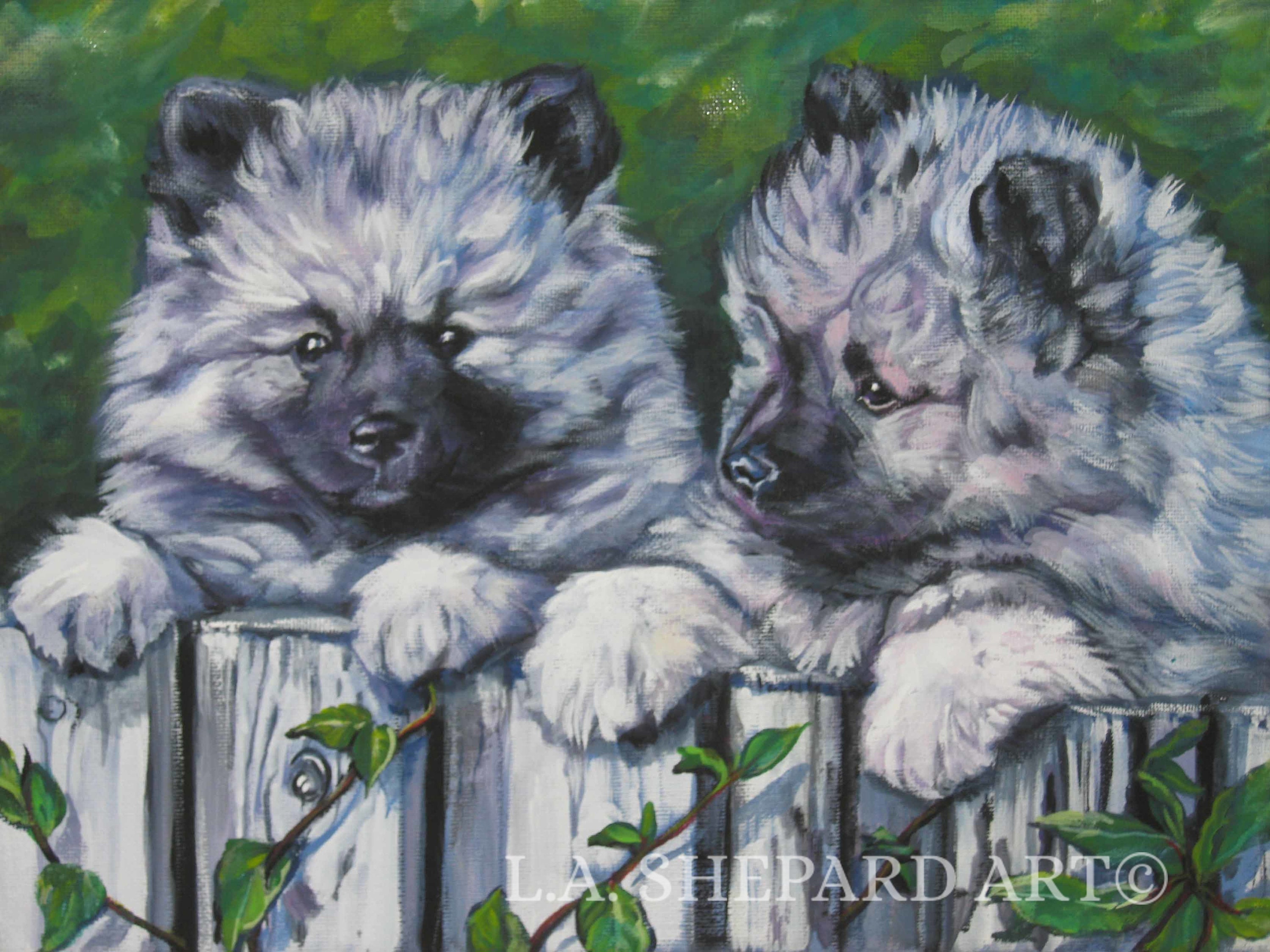 KEESHOND puppy dog art PRINT of LA Shepard painting 12x16