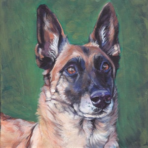 Belgian MALINOIS dog art PORTRAIT canvas PRINT of LAShepard painting 8x8"