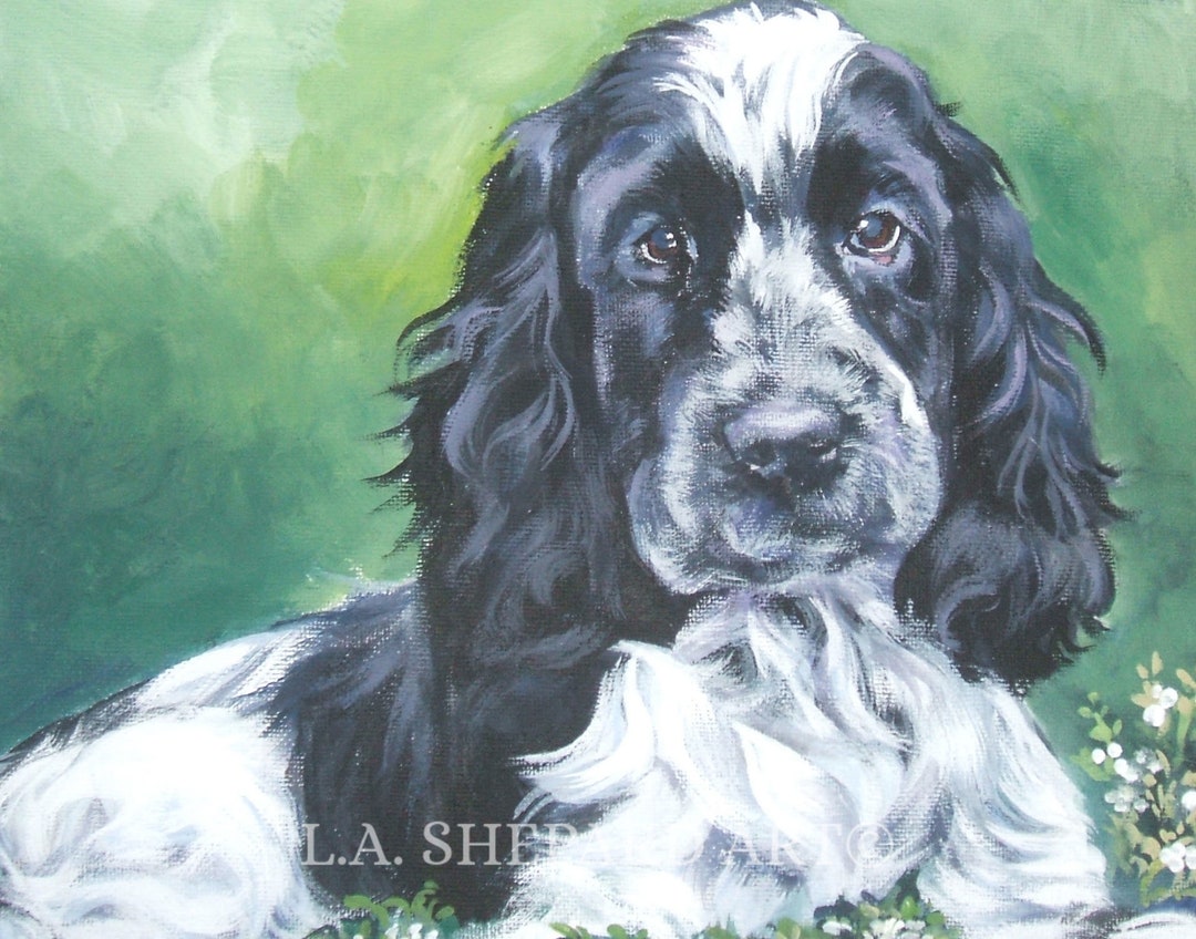 ENGLISH COCKER Spaniel Dog Art Canvas PRINT of Lashepard Painting 8x10 ...