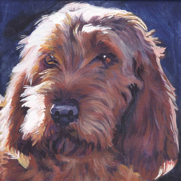 Basset Fauve de Bretagne portrait dog art CANVAS print of LA Shepard painting 8x8