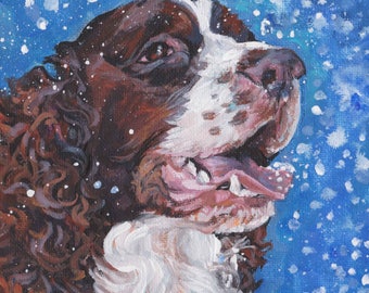 English SPRINGER SPANIEL dog portrait art canvas PRINT of LAShepard painting 12x12" holiday art