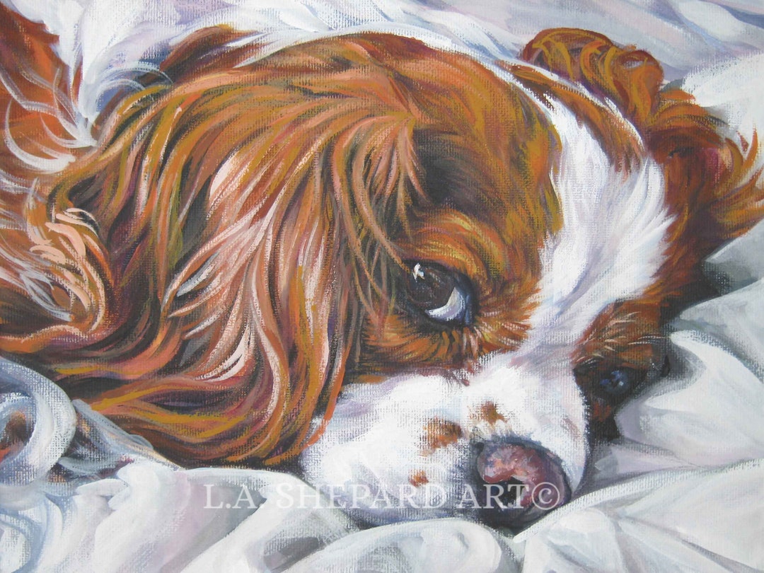 手書き油絵 キャバリア 絵画 インテリア 油彩画 ブレナム キャバリア キング チャールズ スパニエル 犬 アート