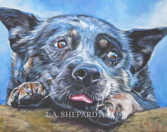 AUSTRALIAN CATTLE DOG portrait art Blue Heeler print of LAShepard painting